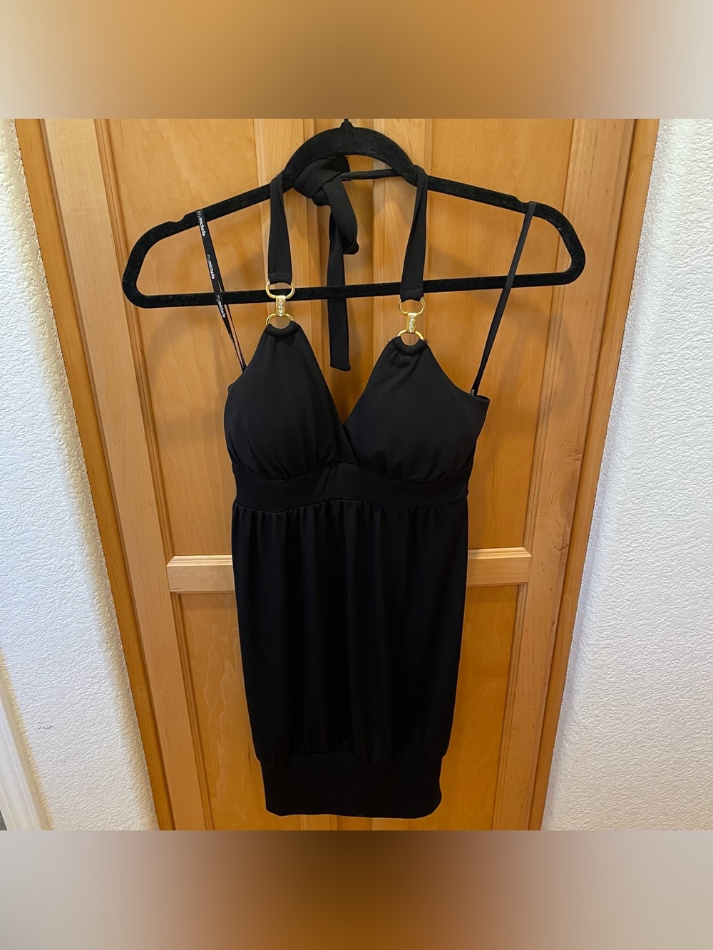 My Michelle Black Halter Mini Dress Gold Ring Y2K Party Cocktail Size Small